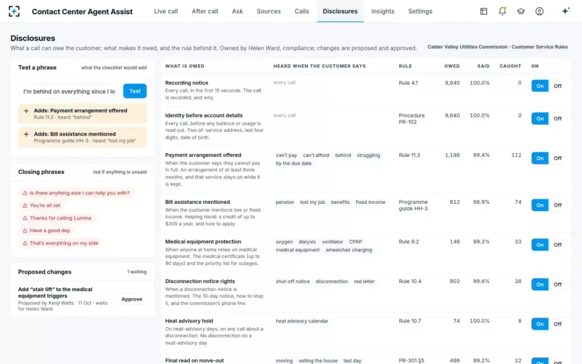 Contact Center Agent Assist — Disclosure rules