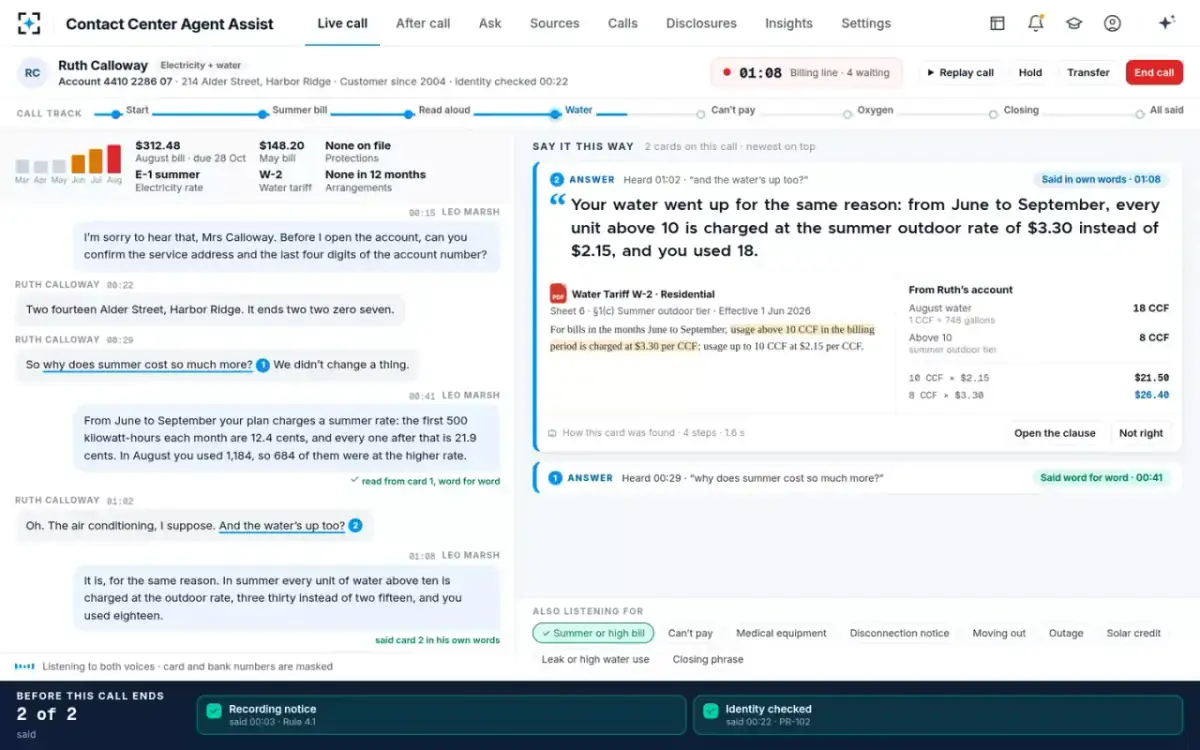 Contact Center Agent Assist — Said word for word, or in own words