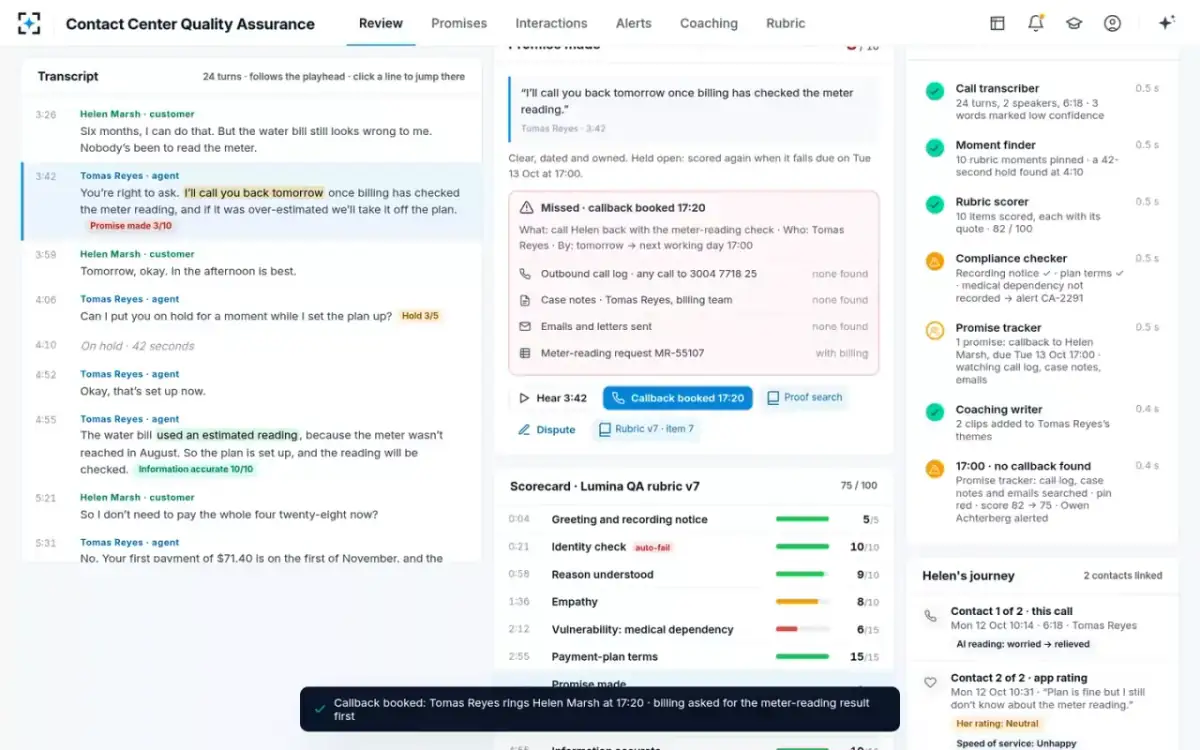 Contact Center Quality Assurance — Callback booked