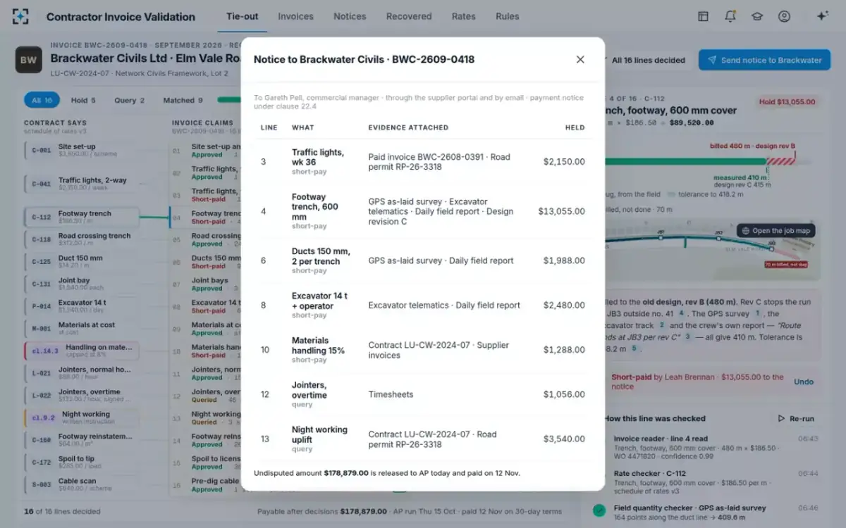 Contractor Invoice Validation — The notice with its proof