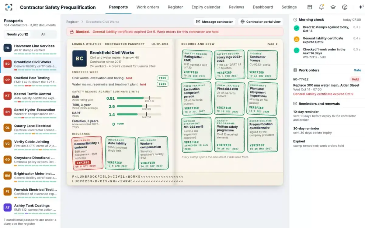 Contractor Safety Prequalification — A blocked passport
