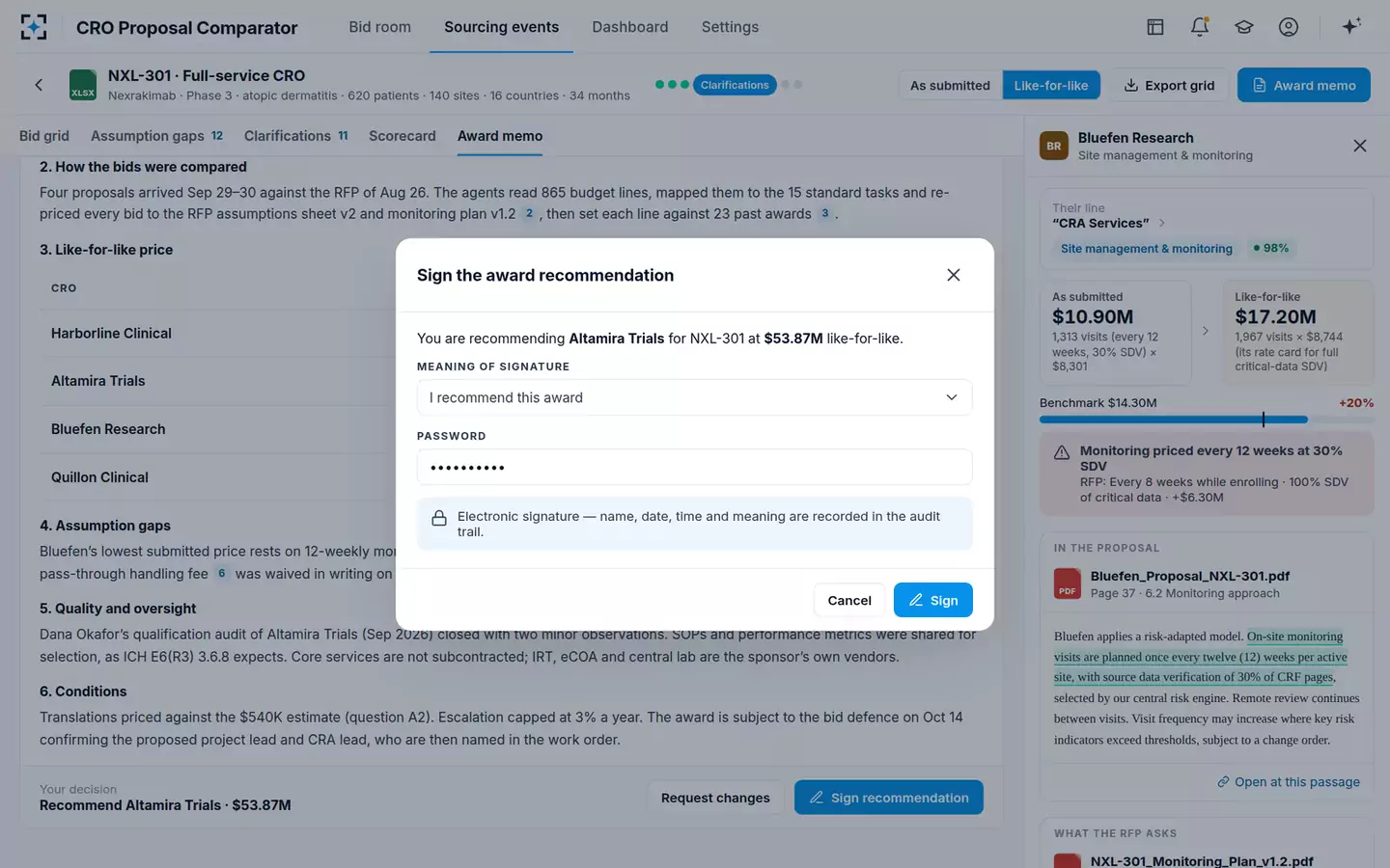CRO Proposal Comparator — Electronic signature
