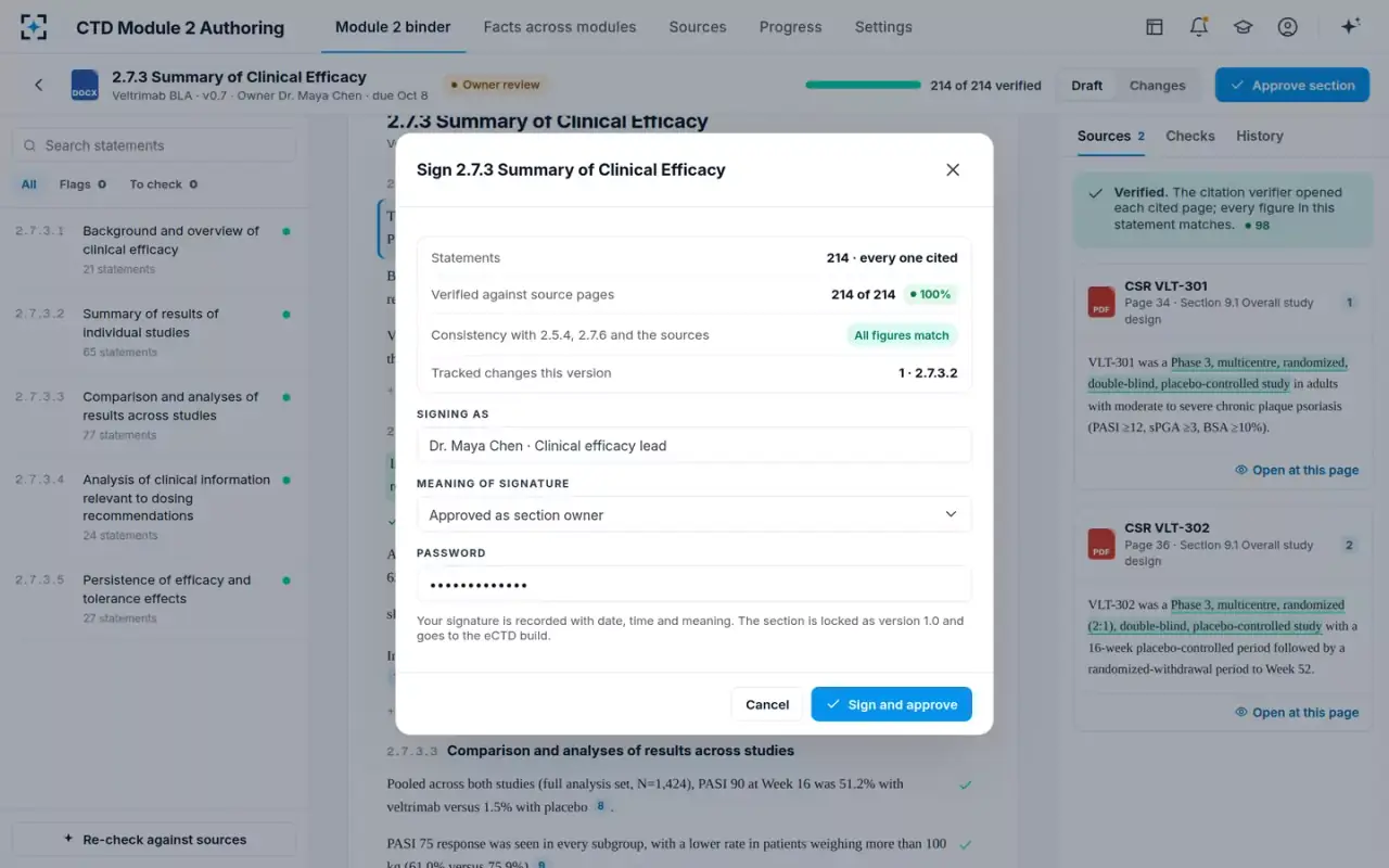 CTD Module 2 Authoring — Sign the section