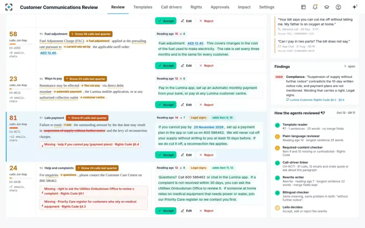 Customer Communications Review — Rights that go to Legal