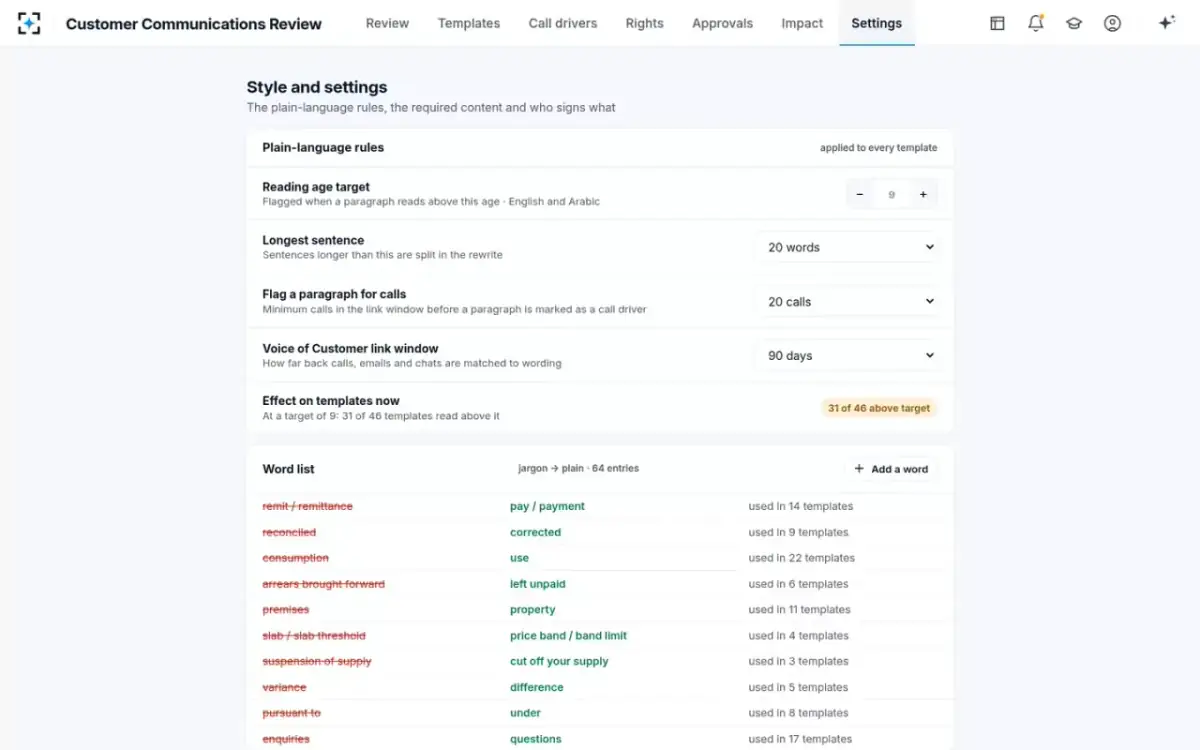 Customer Communications Review — Your rules