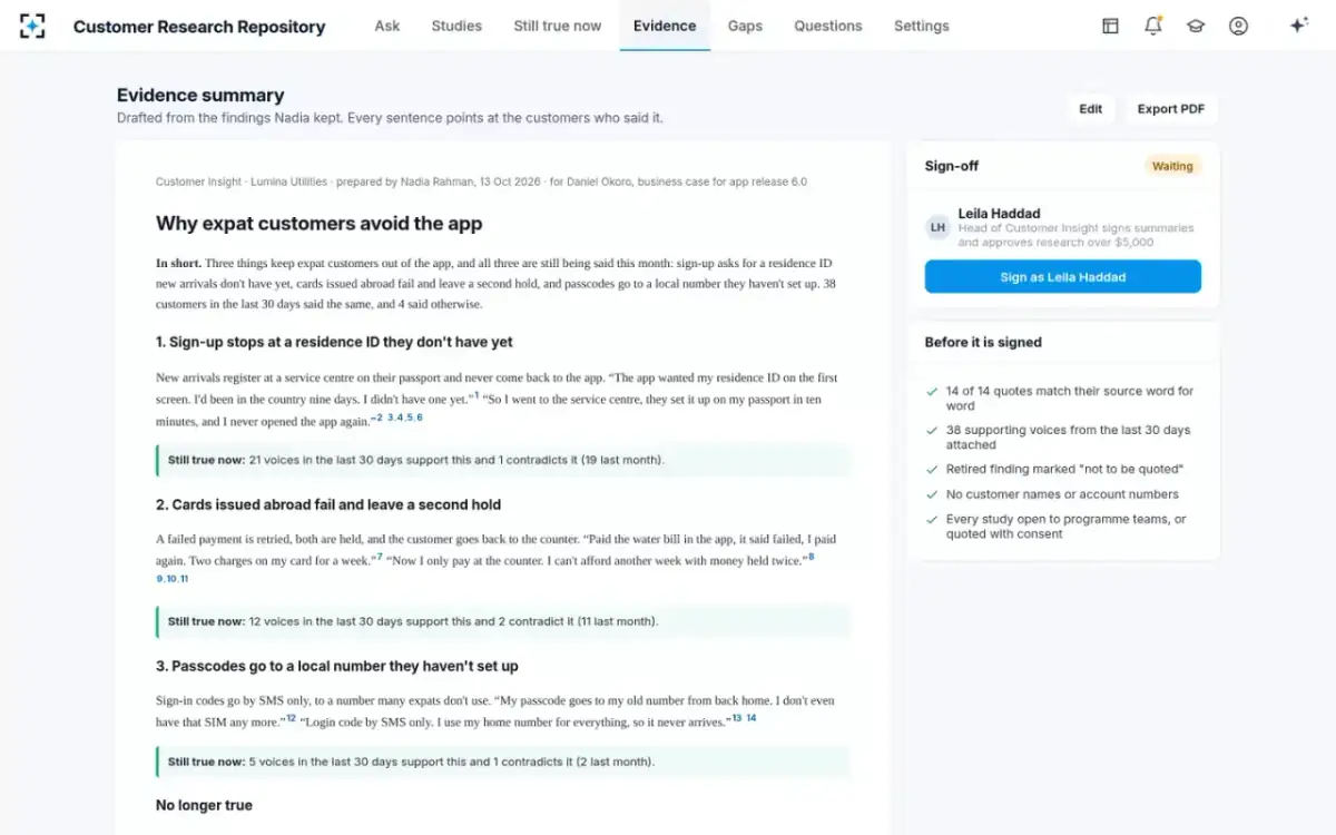 Customer Research Repository — The evidence summary