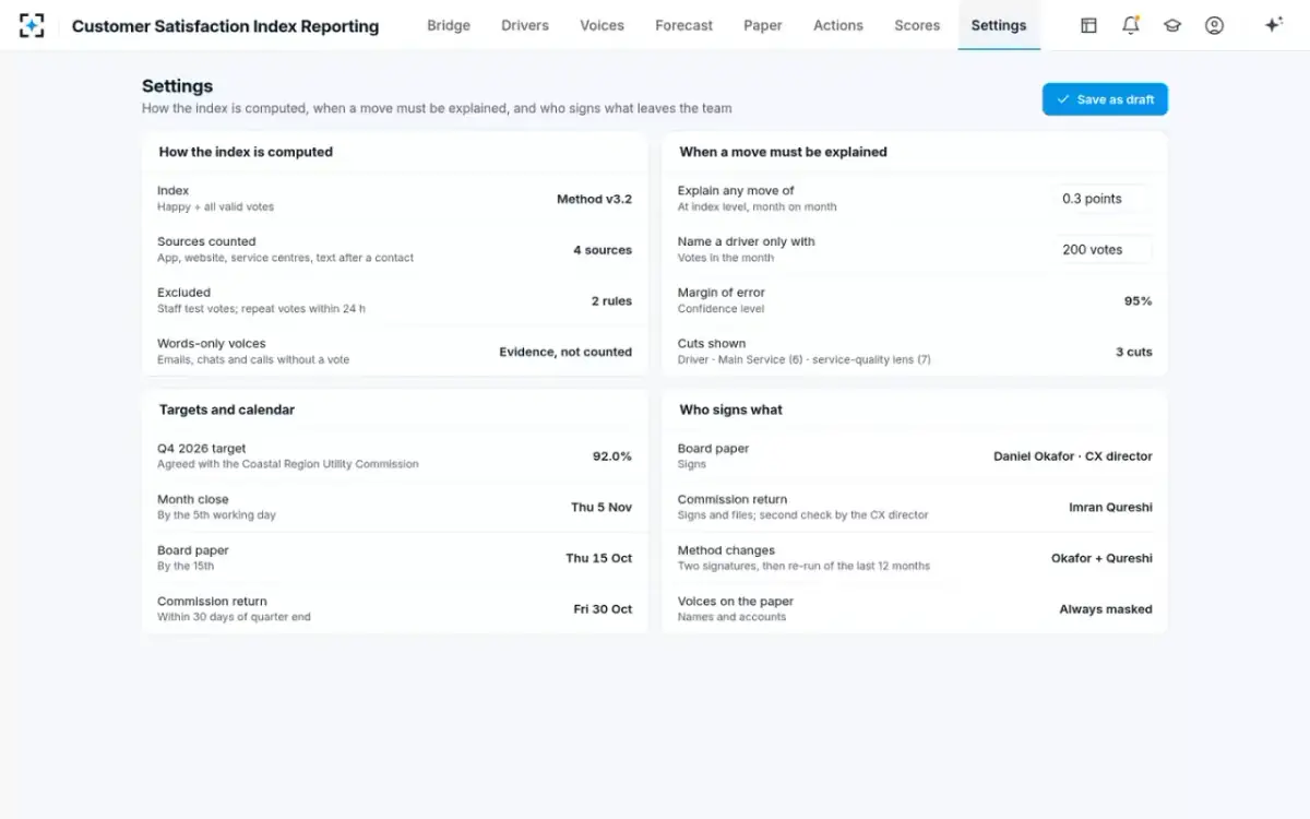 Customer Satisfaction Index Reporting — Your rules