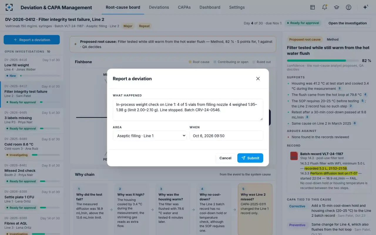 Deviation & CAPA Management — Report a deviation