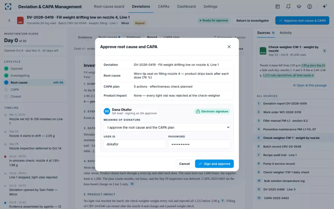 Deviation & CAPA Management — Approve and sign