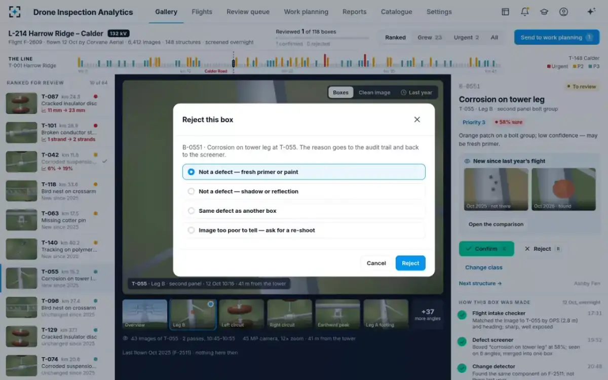 Drone Inspection Analytics — Reject with a reason