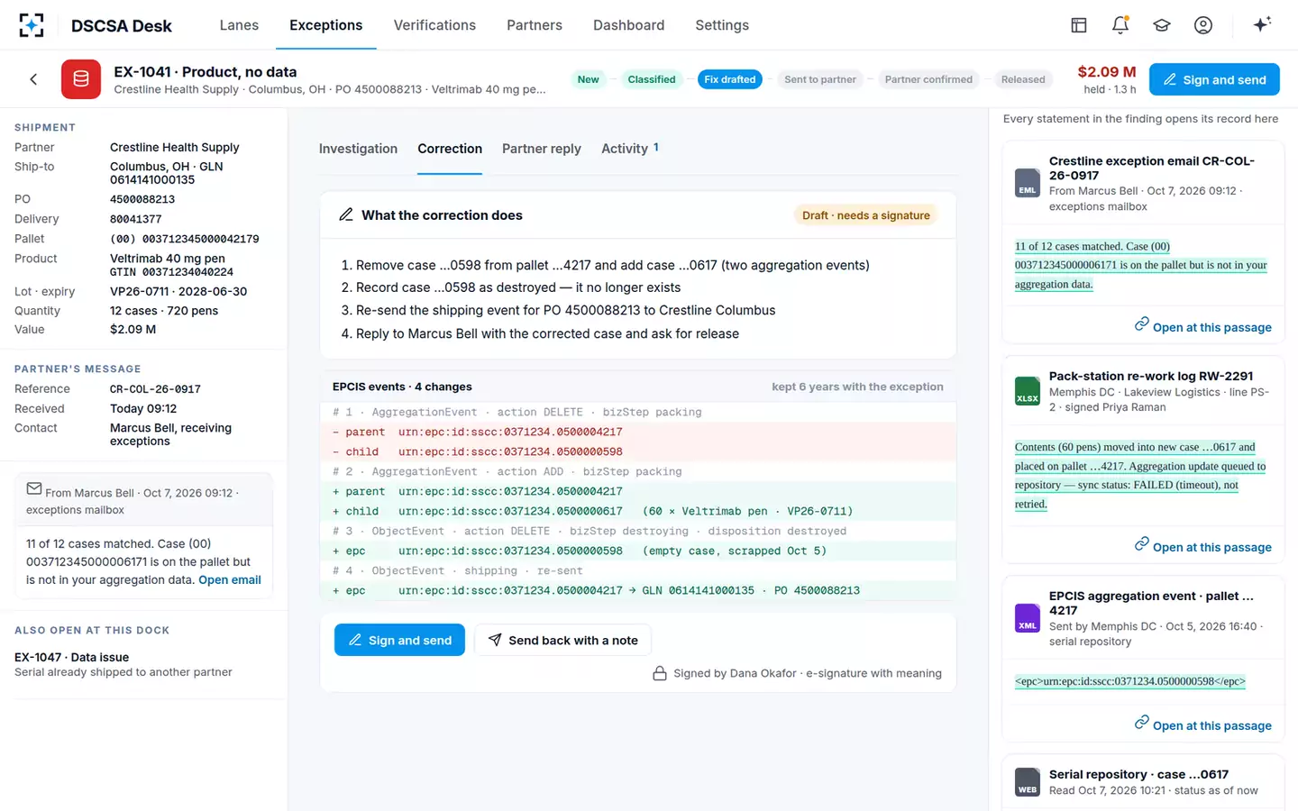 DSCSA Exception and Verification Desk — The correction