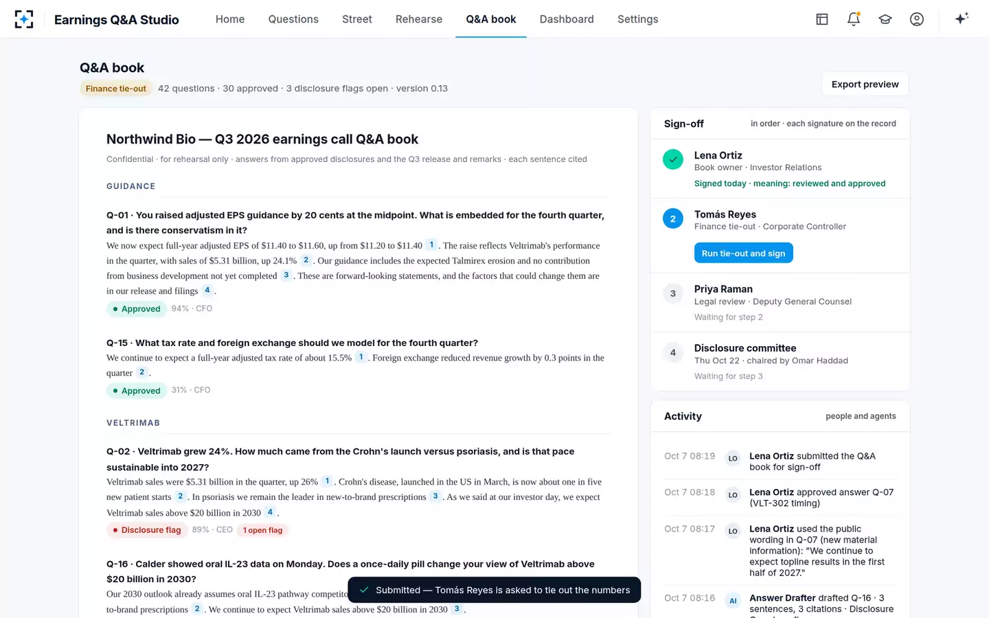 Earnings Q&A Prep Studio — The Q&A book