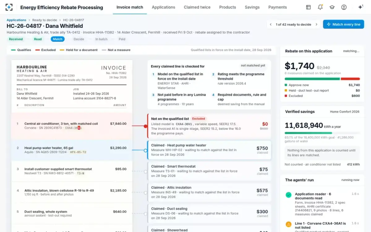 Energy Efficiency Rebate Processing — Matching line by line