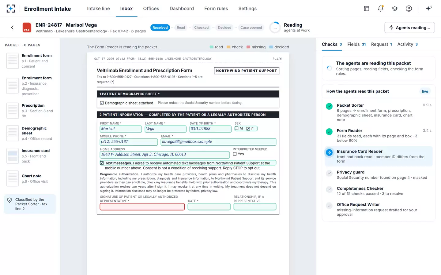 Enrollment Form Intake Agent — Agents reading a packet