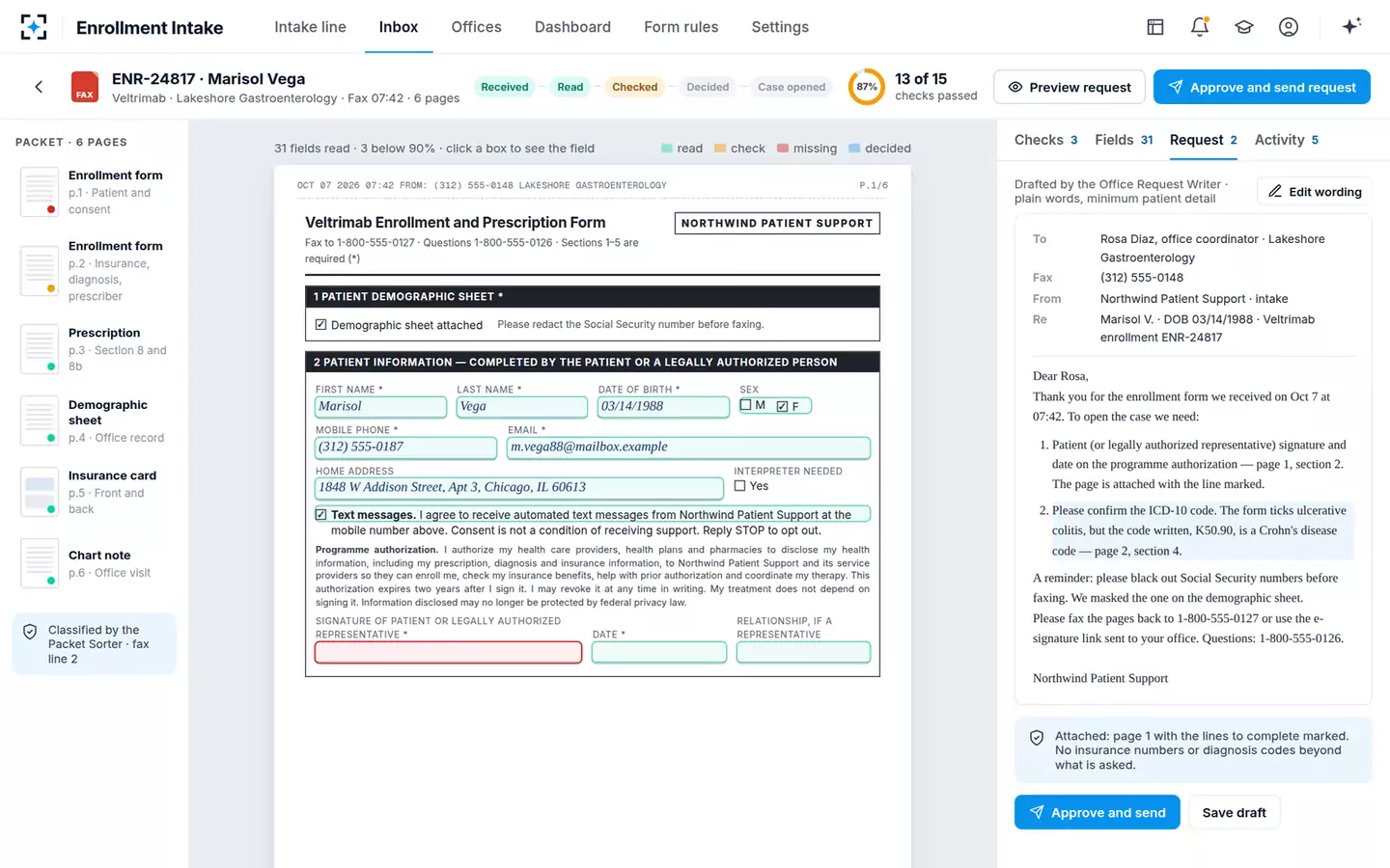 Enrollment Form Intake Agent — The request to the office
