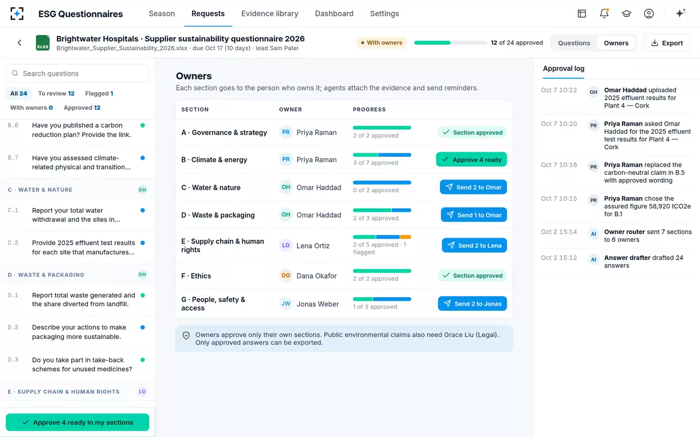 ESG Questionnaire Auto-Responder — Owners and approvals