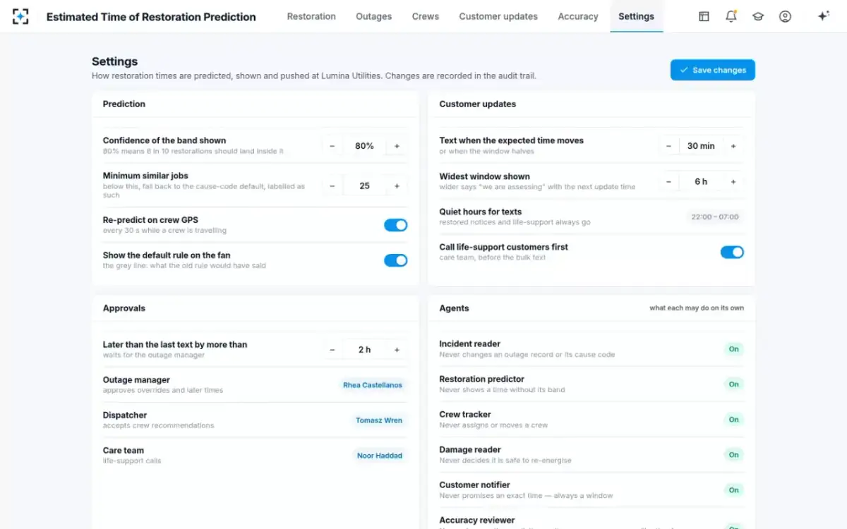Estimated Time of Restoration Prediction — Your rules