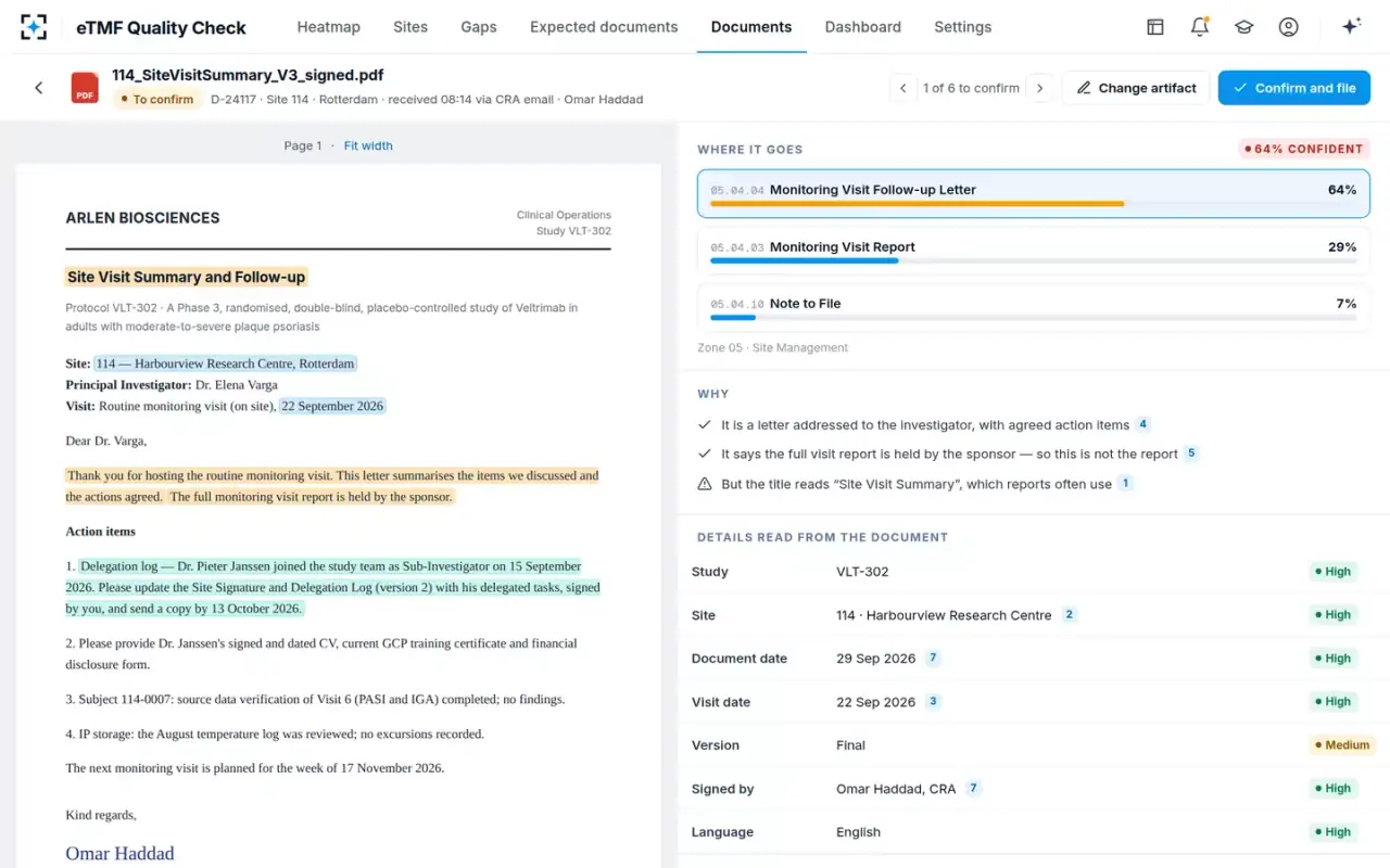 eTMF Quality Check — Document review