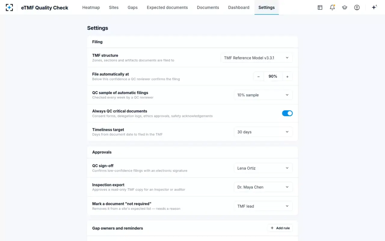 eTMF Quality Check — Your rules