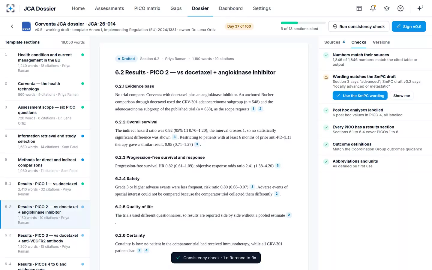 EU Joint Clinical Assessment PICO & Dossier Assembler — The consistency check