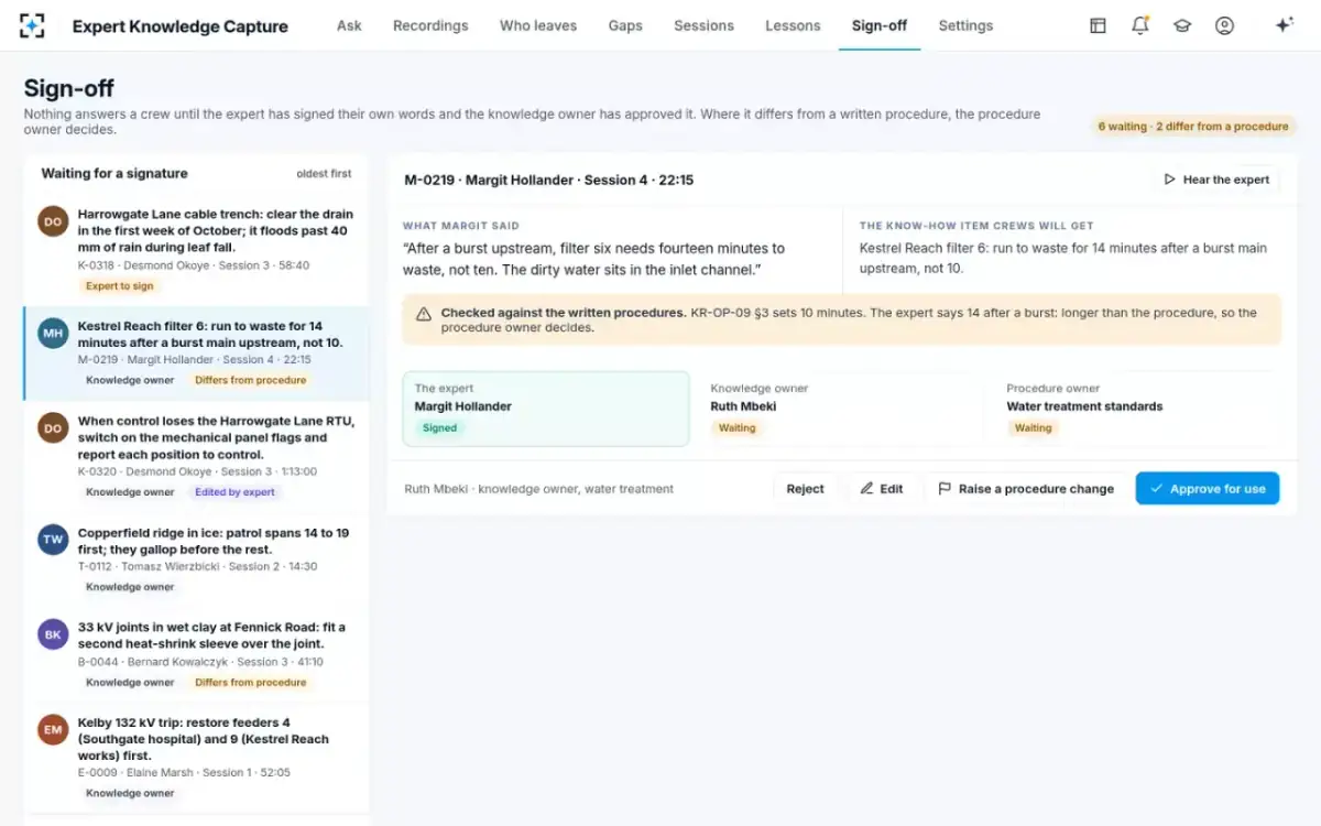 Expert Knowledge Capture — Sign-off