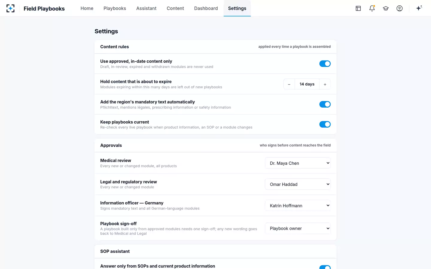 Field Playbooks — Settings