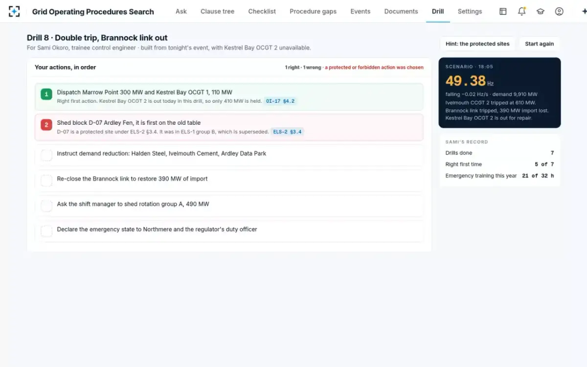 Grid Operating Procedures Search — Drills from real events