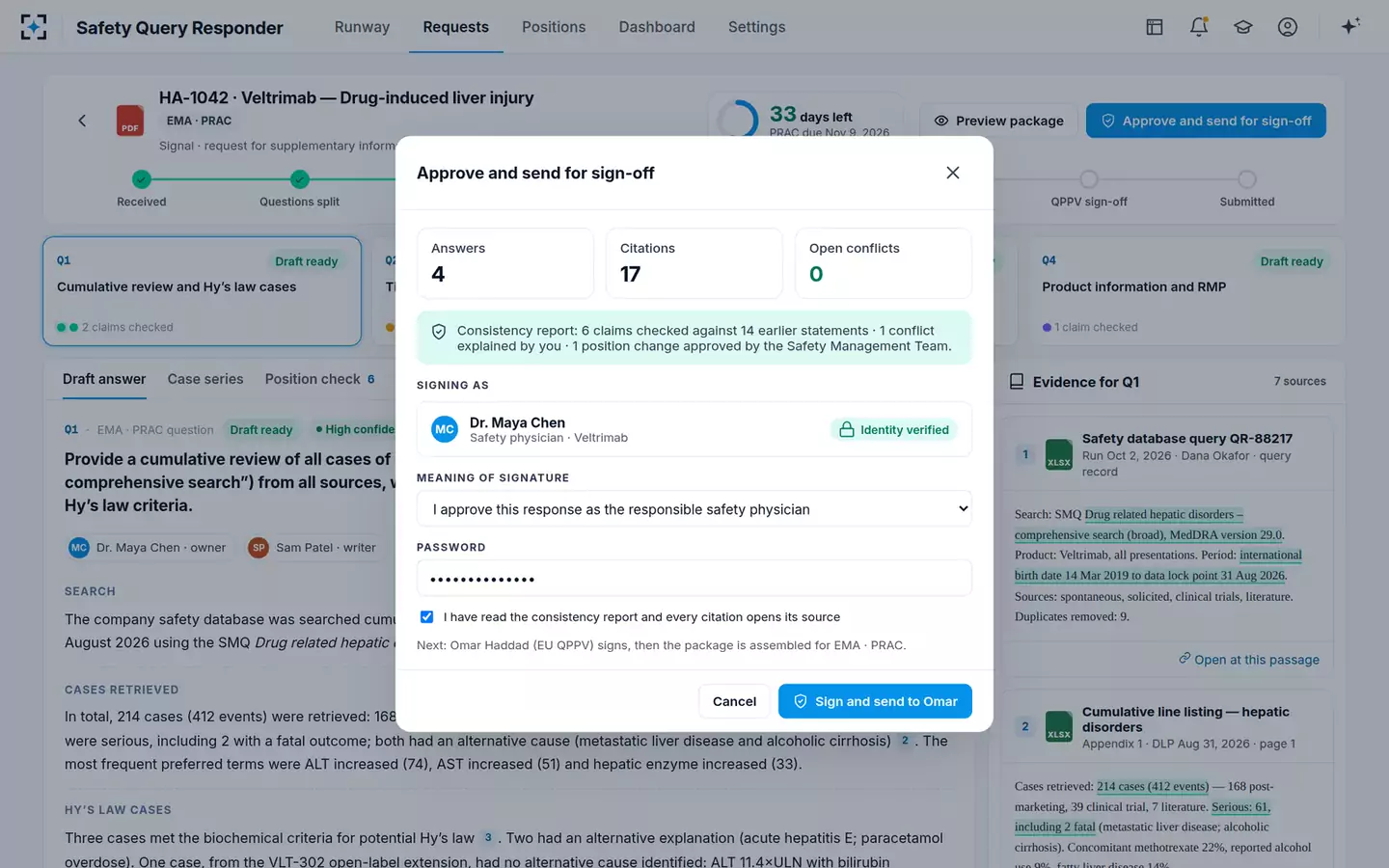 Health Authority Safety Query Responder — Electronic signature