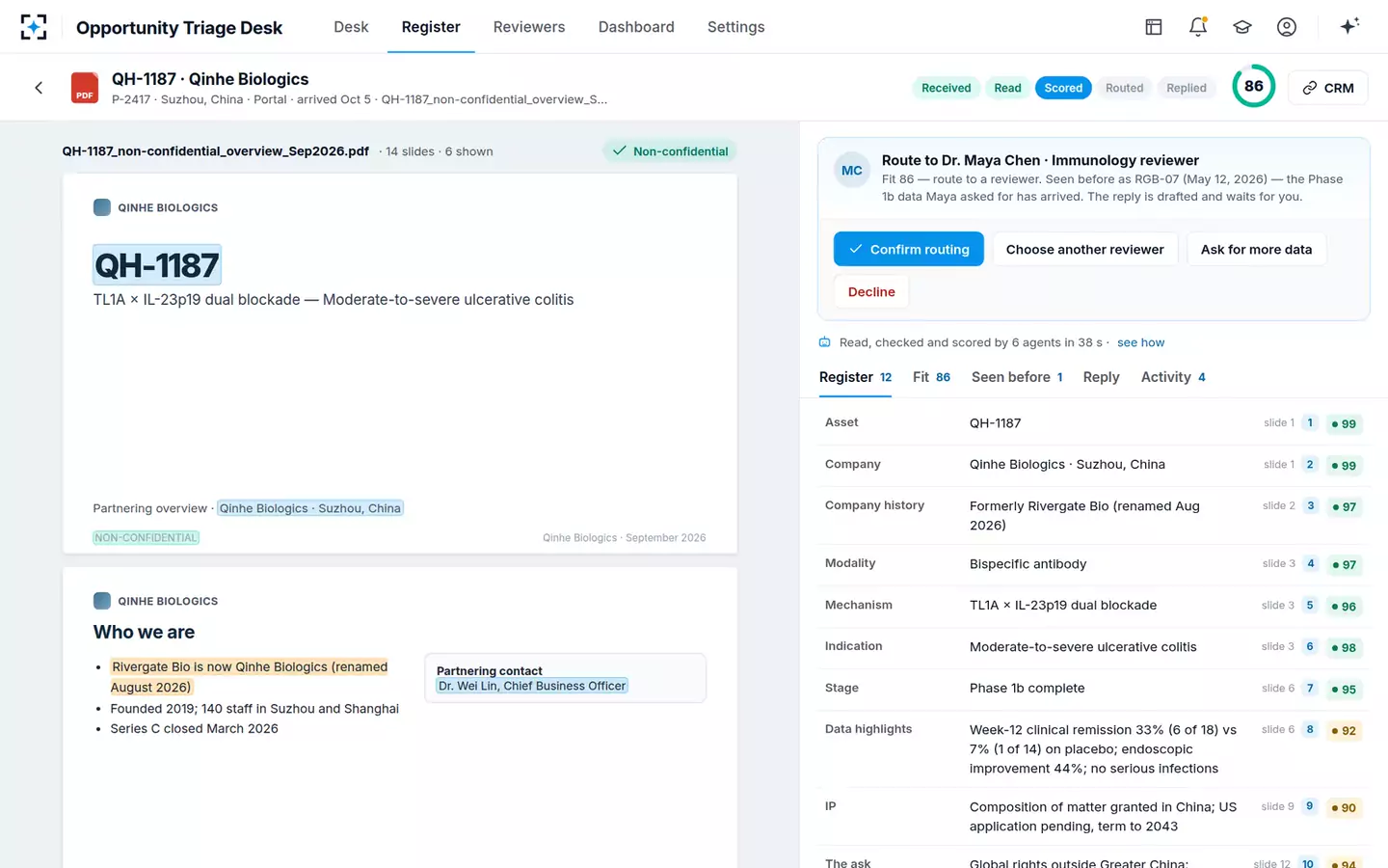 Inbound Opportunity Triage Desk — The pitch, with cited fields