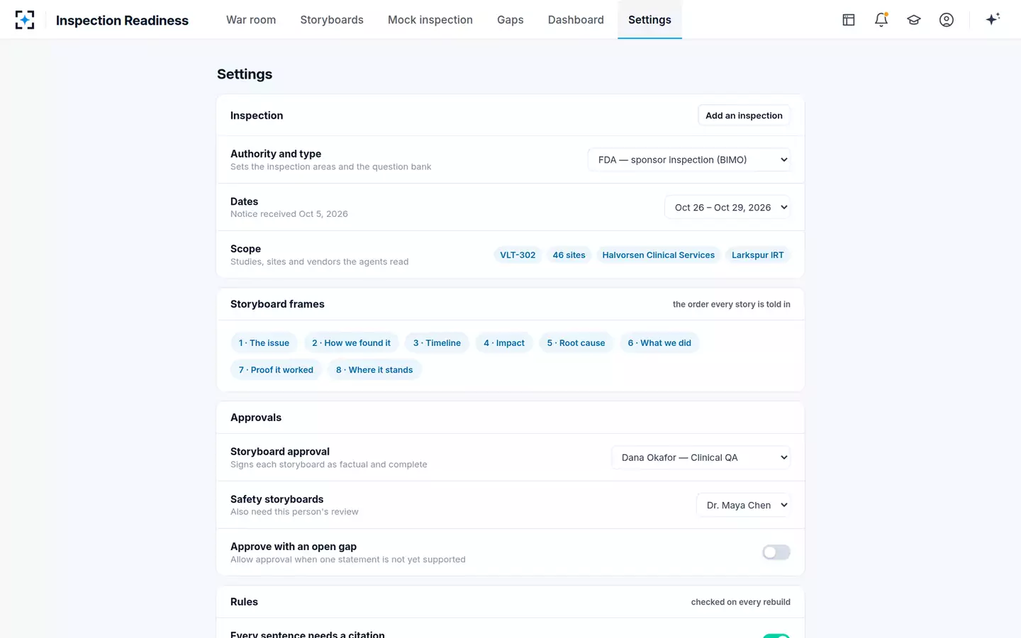 Inspection Readiness Storyboard Builder — Your inspection’s rules
