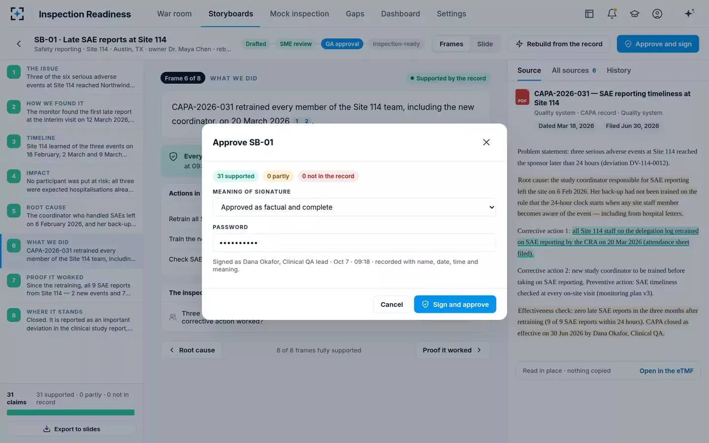 Inspection Readiness Storyboard Builder — Approve and sign