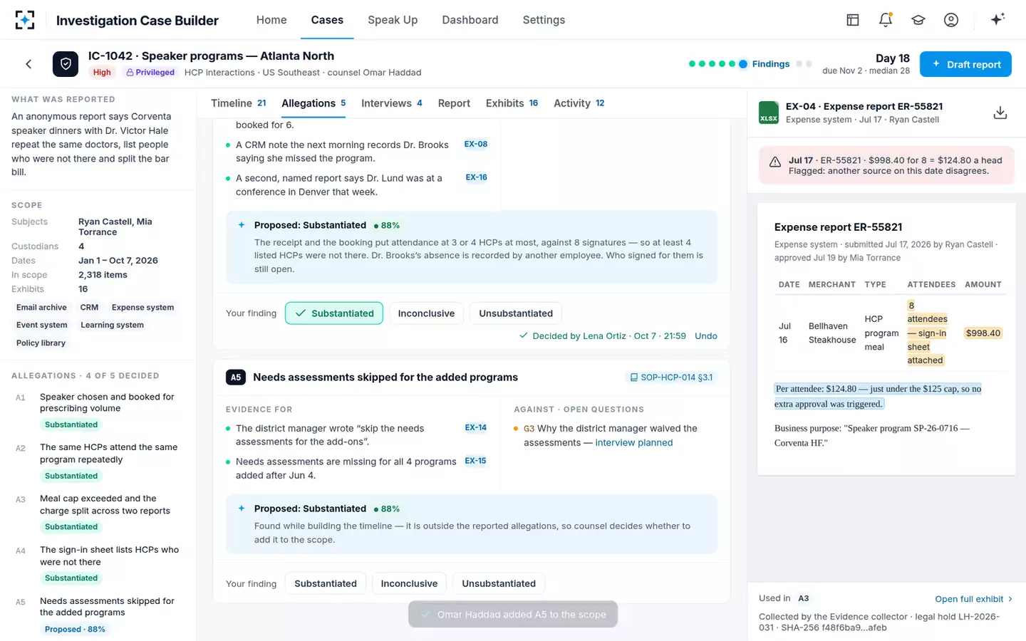 Investigation Case Builder — A scope change, through counsel