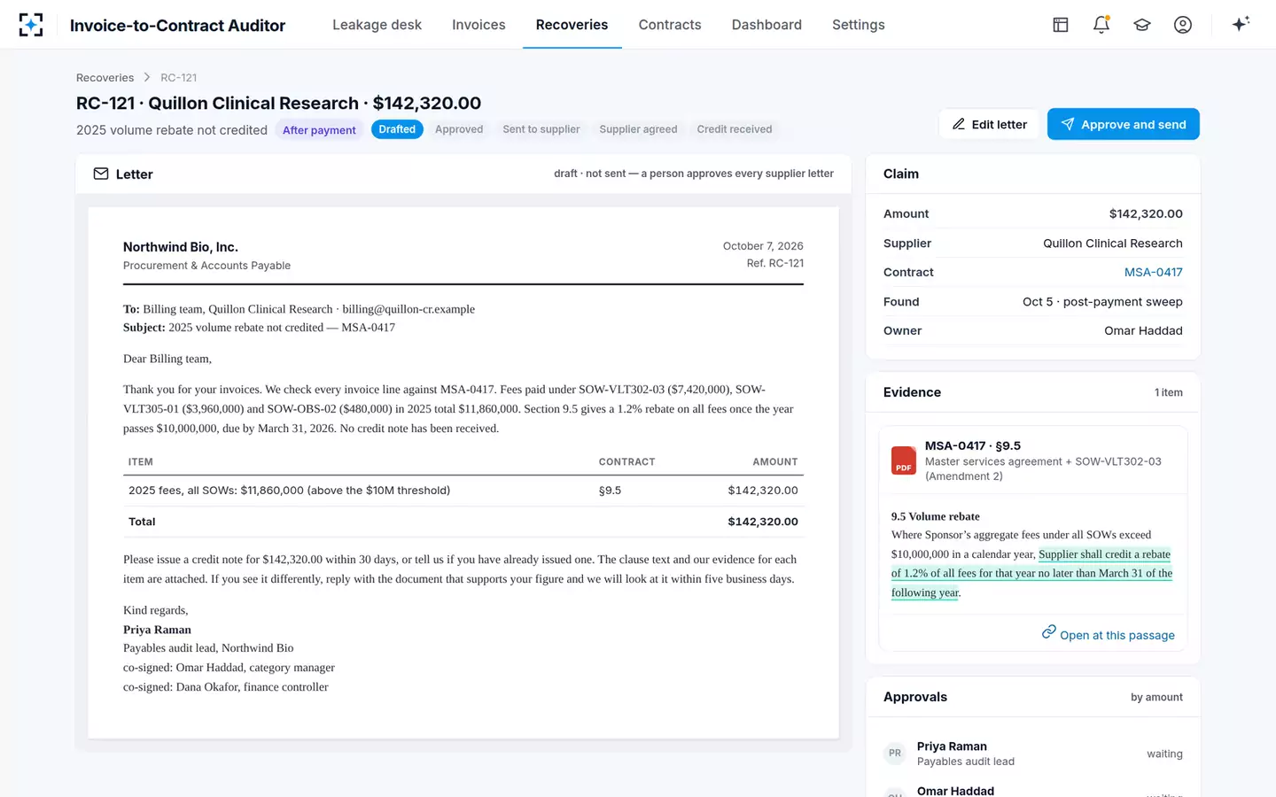 Invoice-to-Contract Auditor — A recovery claim