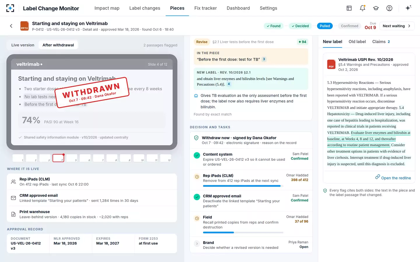 Label-Change Content Impact Monitor — Withdrawn, and confirmed