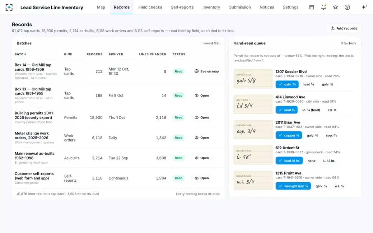Lead Service Line Inventory — Records and the hand-read queue