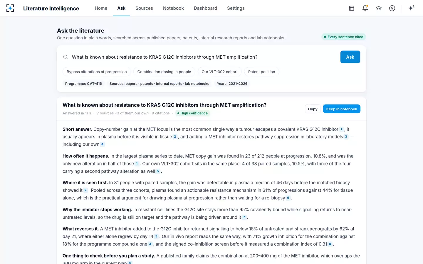 Scientific Literature Intelligence — The cited answer