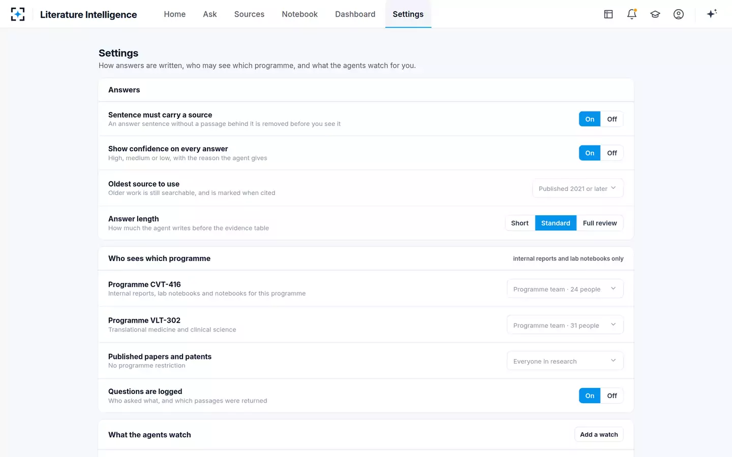 Scientific Literature Intelligence — Settings