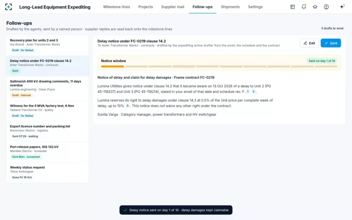 Long-Lead Equipment Expediting — The delay notice