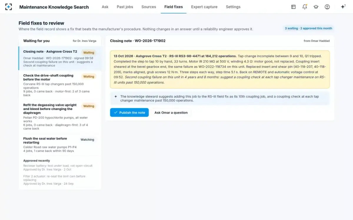 Maintenance Knowledge Search — Notes to review