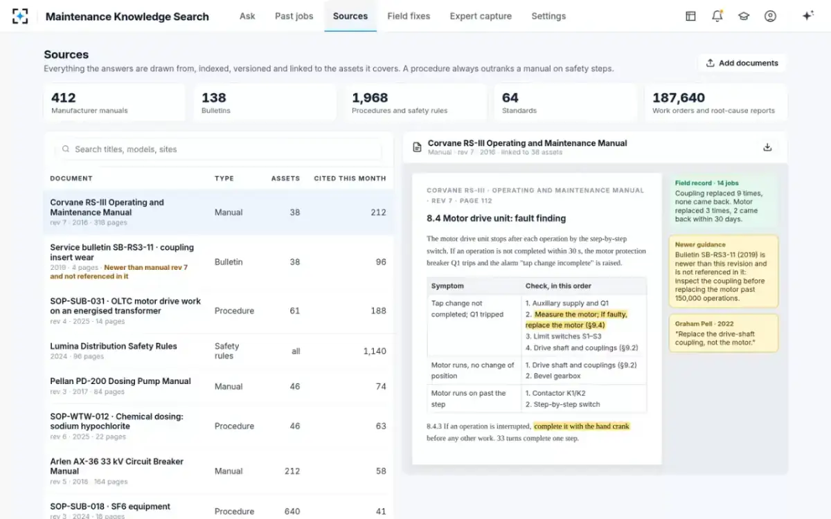 Maintenance Knowledge Search — Sources