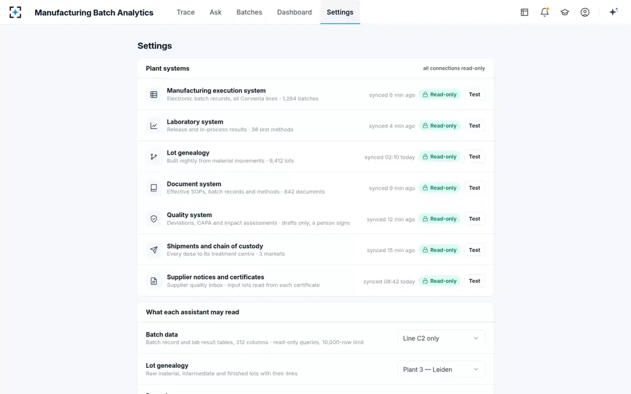 Manufacturing Batch Analytics — Settings