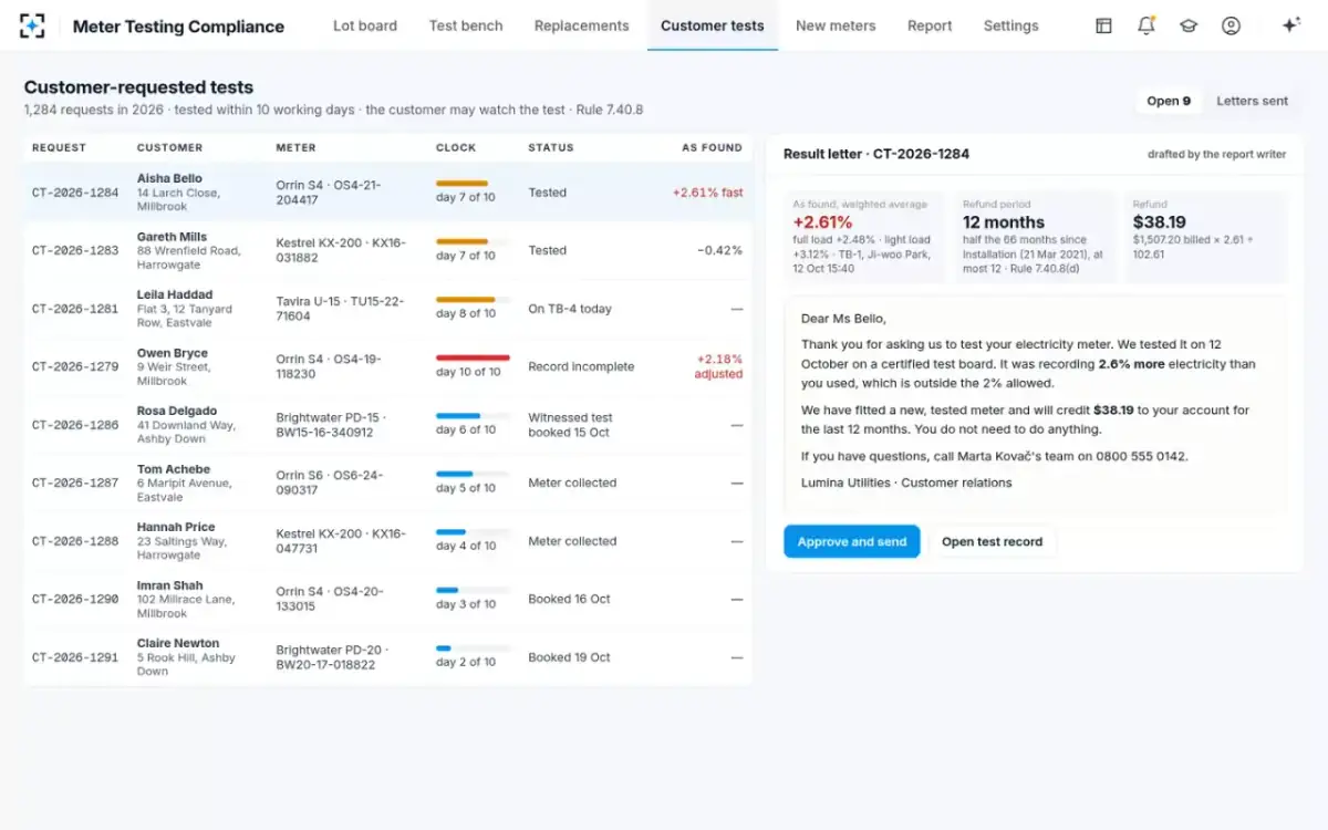 Meter Testing Compliance — Customer-requested tests