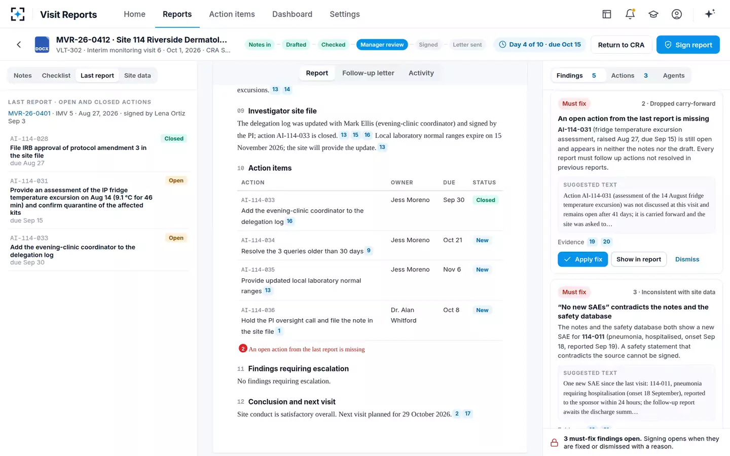 Monitoring Visit Report Writer & Reviewer — A dropped action, caught