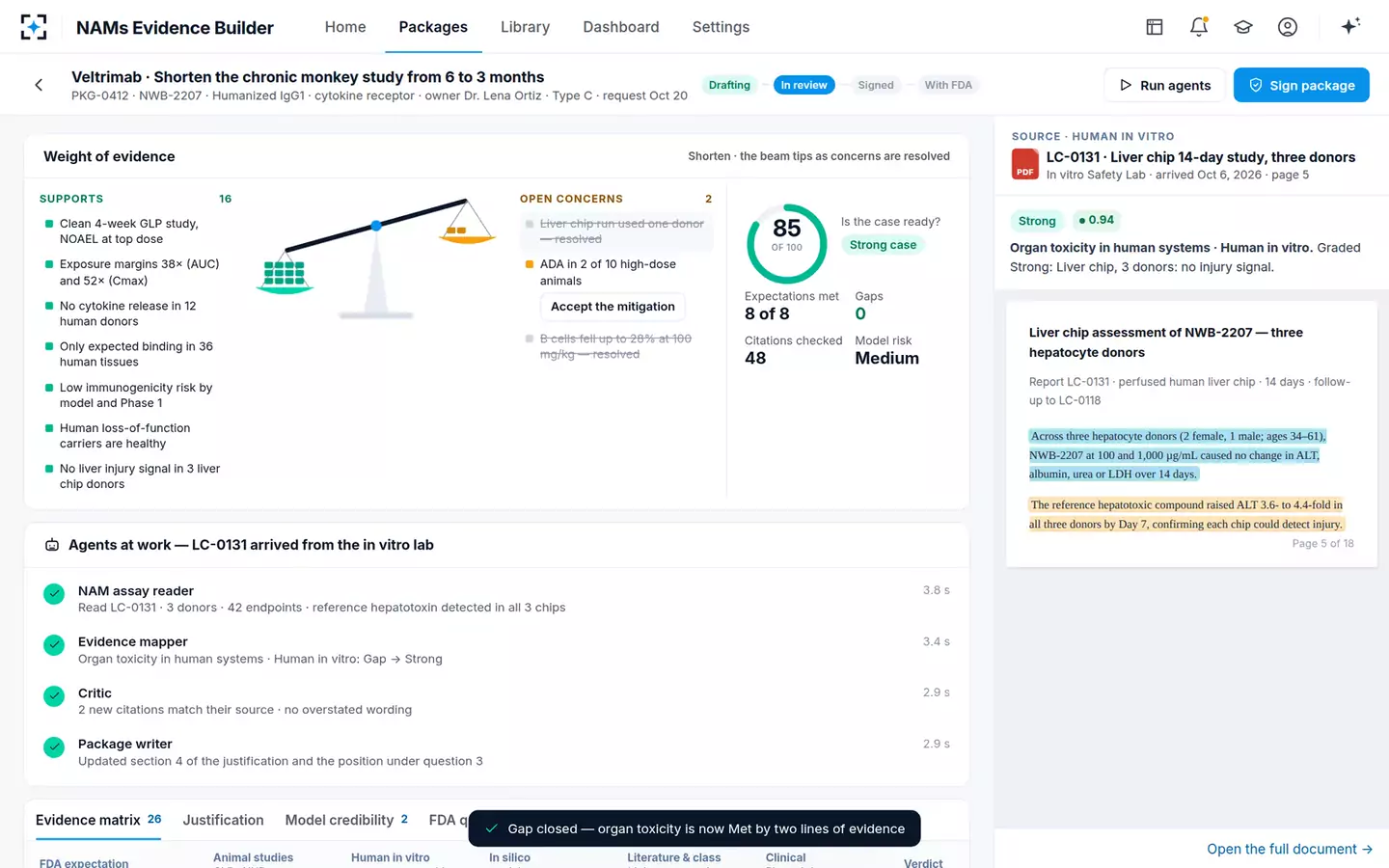 NAMs Evidence Package Builder — Agents at work