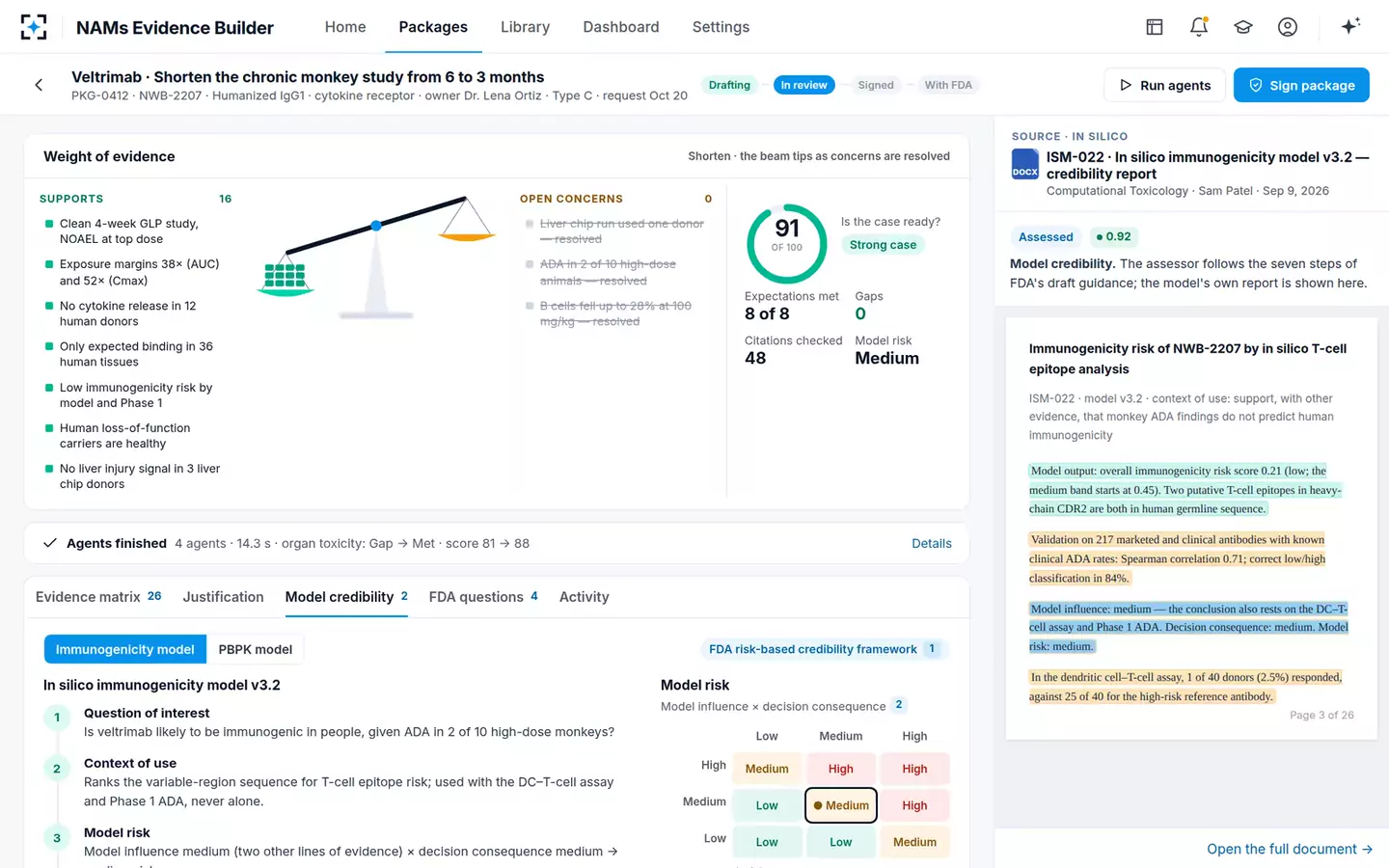 NAMs Evidence Package Builder — Model credibility