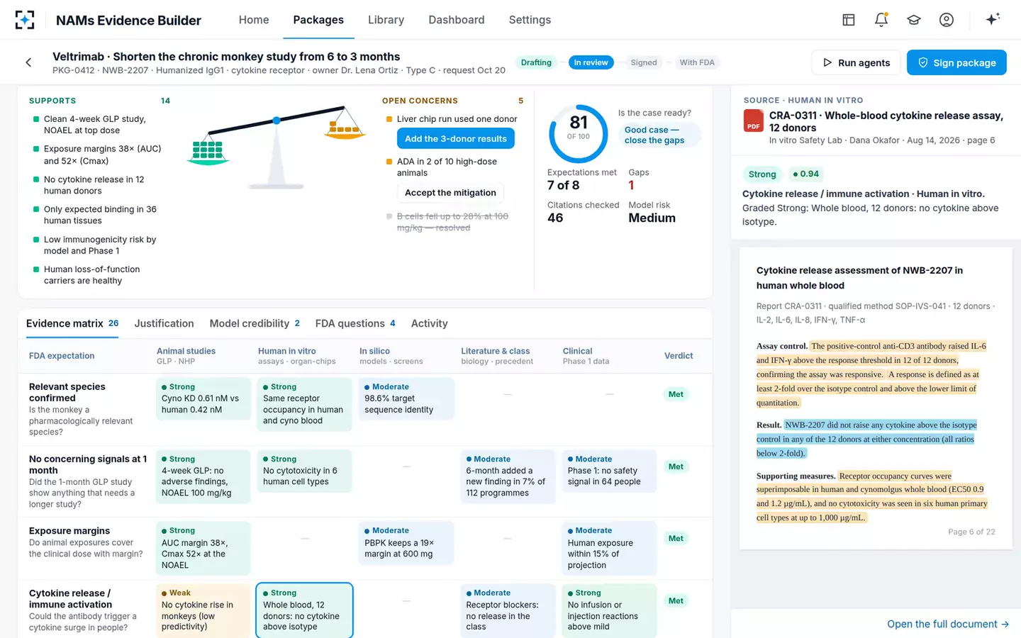 NAMs Evidence Package Builder — Evidence matrix and source