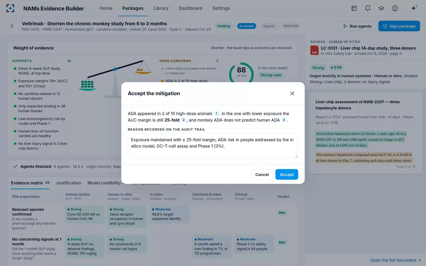 NAMs Evidence Package Builder — Resolving a concern
