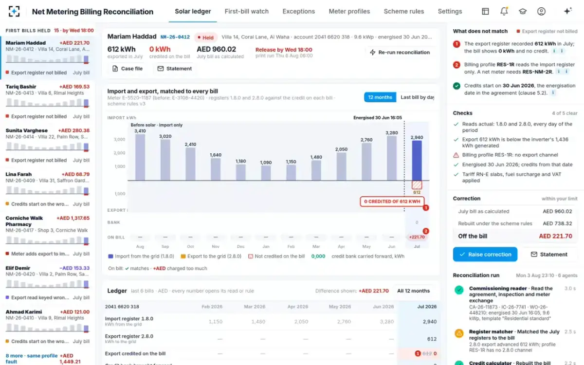 Net Metering Billing Reconciliation — The solar ledger