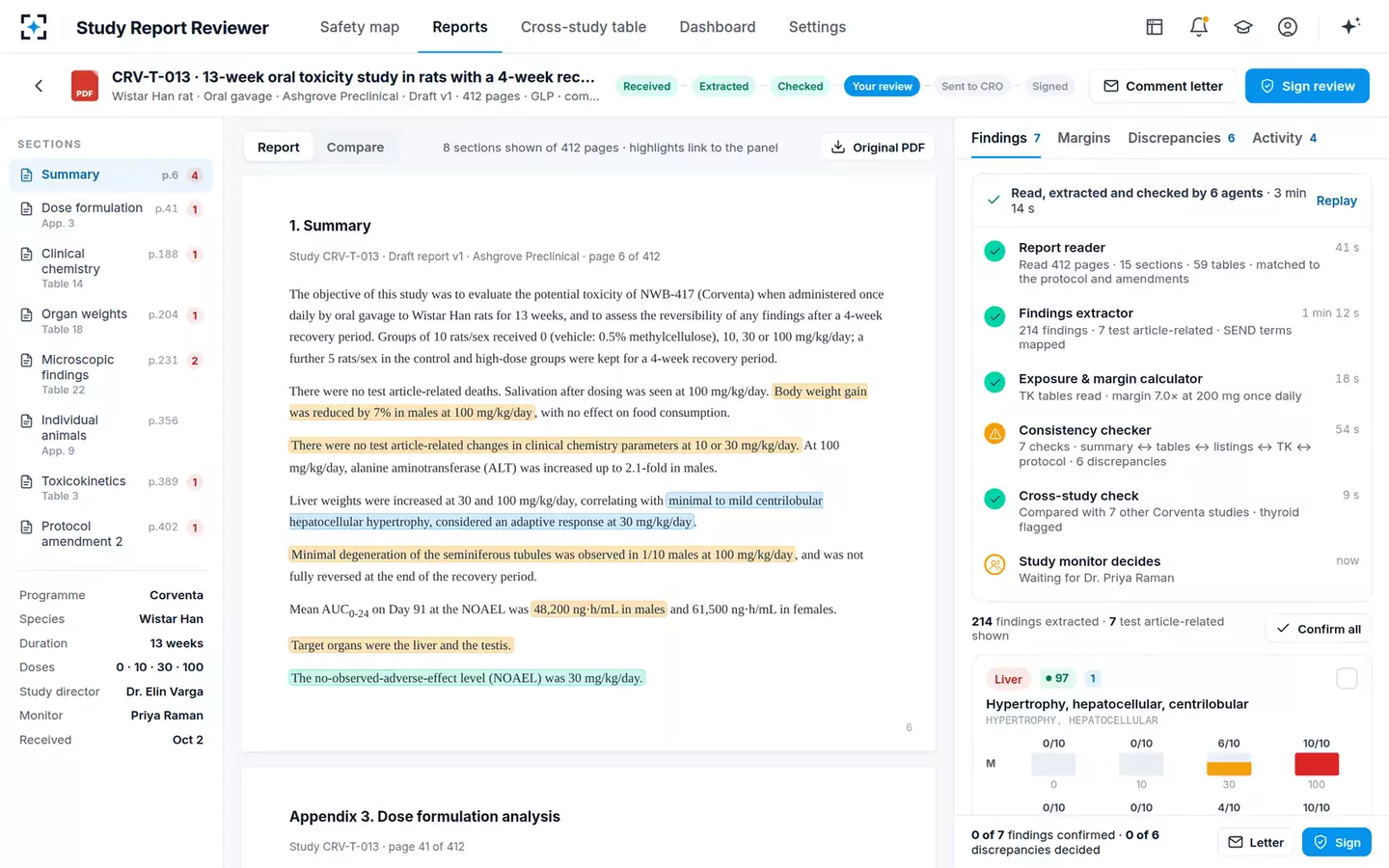 Nonclinical Study Report Reviewer — Findings