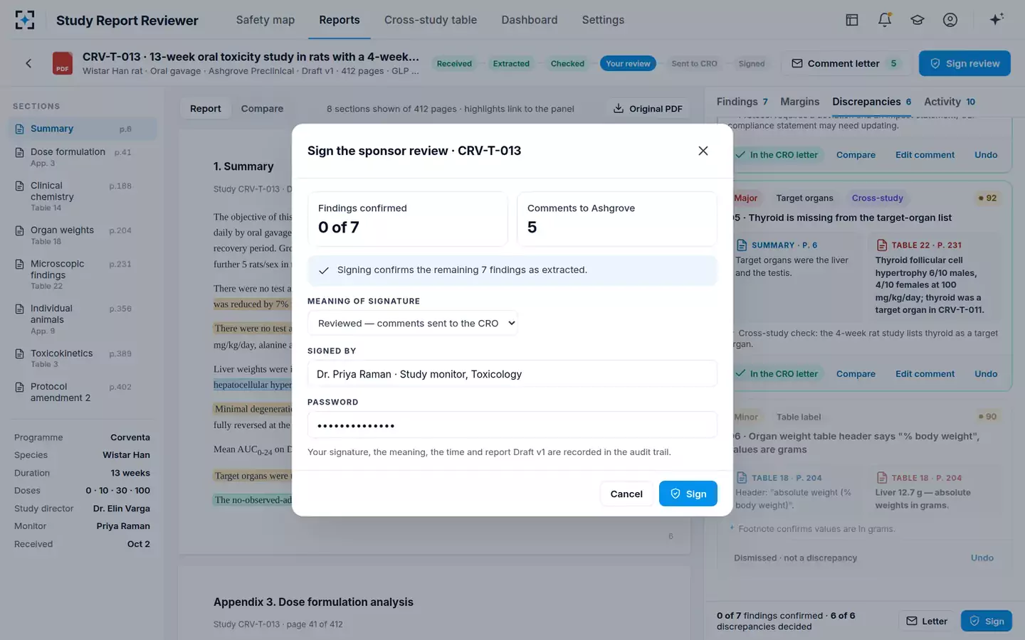 Nonclinical Study Report Reviewer — Signing the sponsor review